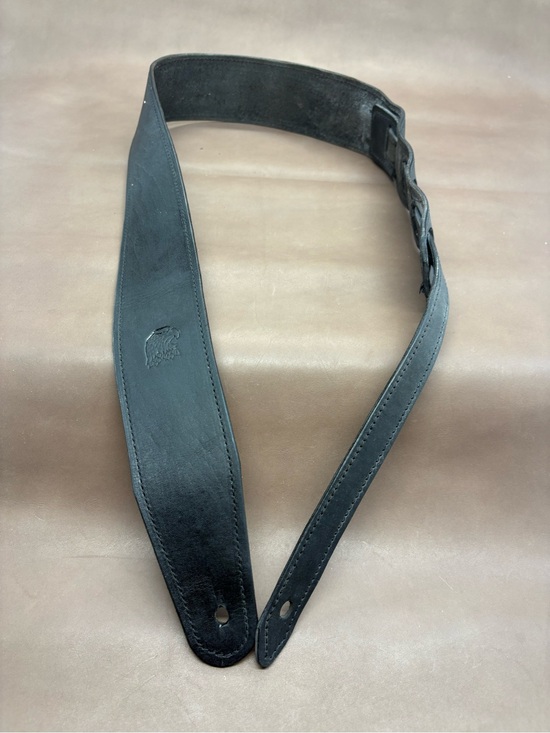 Handmade Other - Black Leather Handcrafted Guitar Strap with Stamped Eagle Head Logo